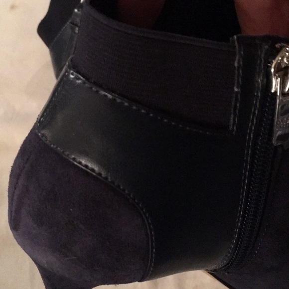 Dark Blue Suede Peep toed booties - Picture 4 of 8